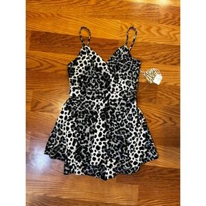Active USA Leopard Print Romper Dress Indie Sleaze Sleeveless M Black White